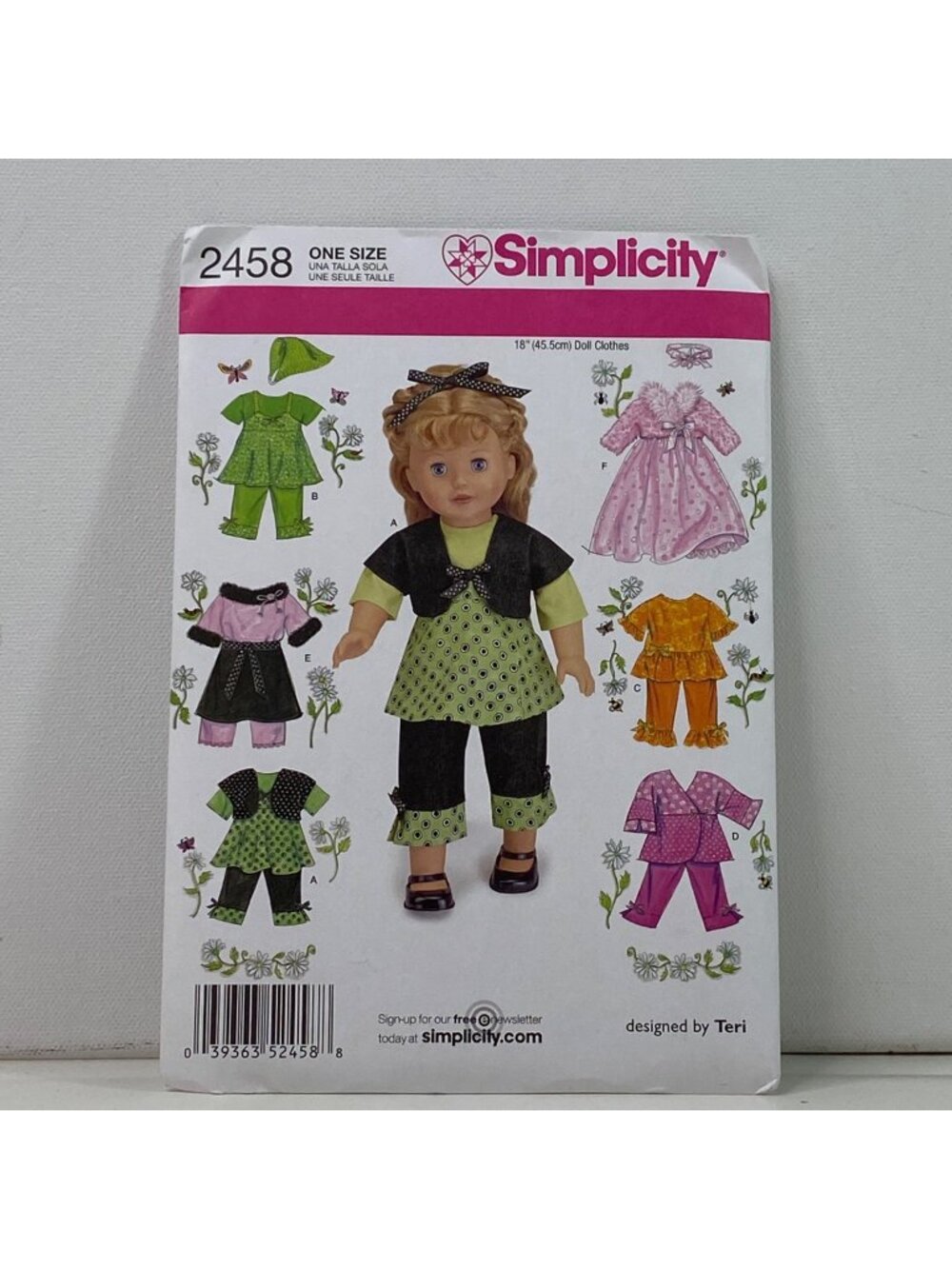 Simplicity 2458 18 Inch Doll Clothes Pattern Uncut American Girl Jackets Dresses